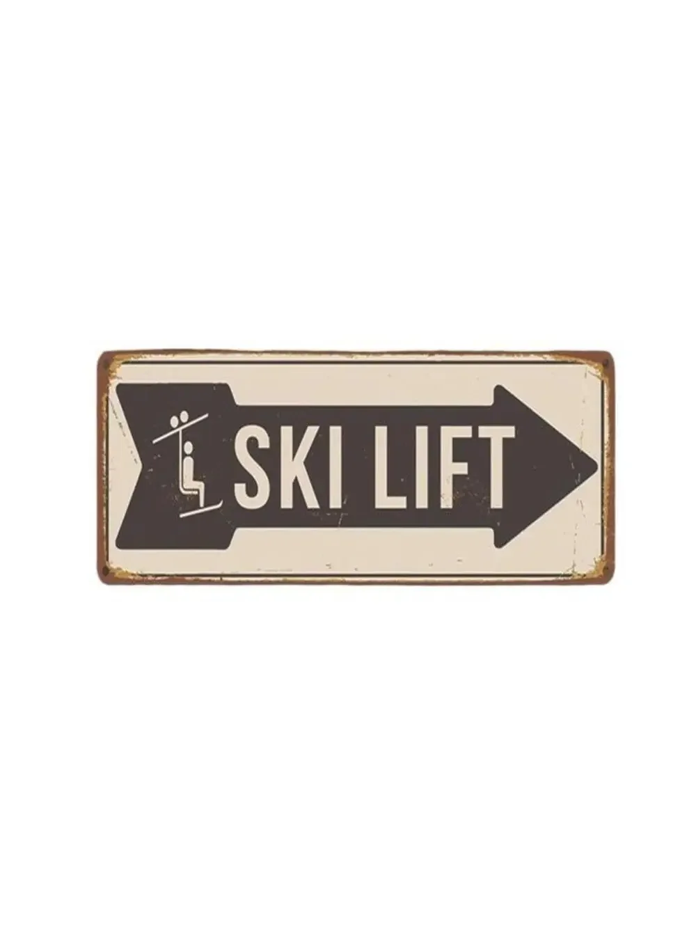 Ski Lift Tin Sign Wall Art Decor VTG Style Gift for Skiers White New Minor Dent